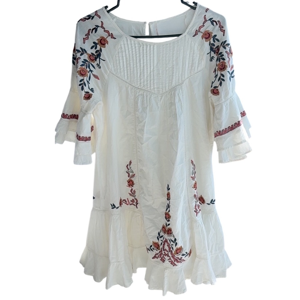 Free People Floral Embroidered Ruffle Sleeve Mini Dress Bell Small Romantic - Picture 12 of 12